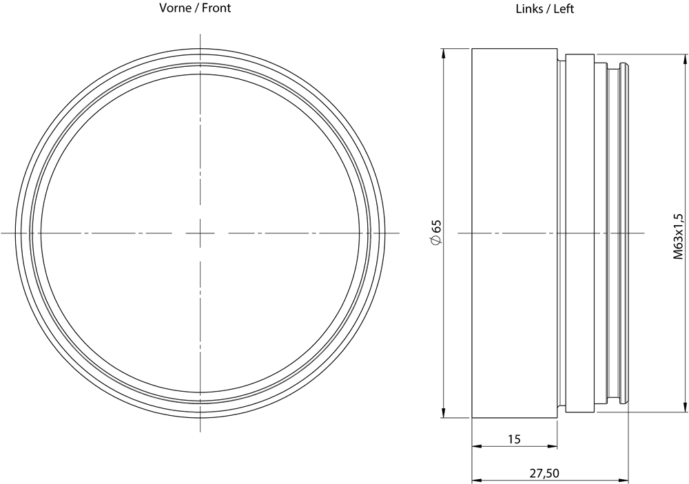 MV500 barrel extension 15 mm Extension by: 15 mm; IP 67; Material: metal; Suitable for MV500 devices and MV500 protective lens barrels: 6GF3540-8AC11 - Image 2