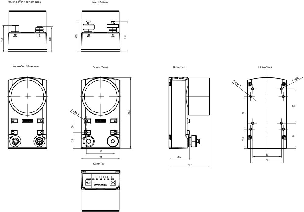 SIMATIC MV530 H optical reader Resolution: 1280 x 1024 pixels; Function: 1D/2D code reading; operating range [mm]: 30…250 - Image 2