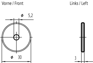 transponder MDS D226S 30x3.2 mm (DxH) ISO 15693 13.56 MHz user memory 316 bytes/2528 bits; NXP SLI-X2 mounting screw M4 not printable -40 to +90 °C IP68/IPX9K range 280 mm MOQ 100 - Image 2