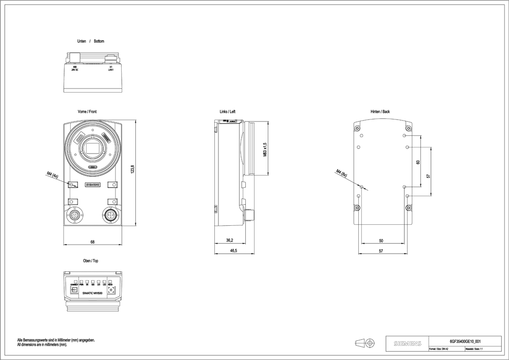SIMATIC MV540 H optical reader Resolution: 1280 x 1024 pixels; Function: 1D/2D code reading; Image field and distance: variable (depends on lens); PoE; IP67 with 6GF3540-8ACxx; Delivery: Reader and SD card adapter. - Image 2