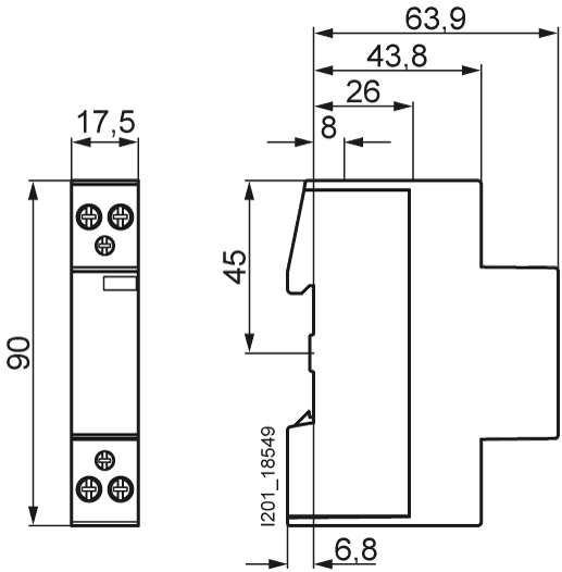 insta contactor with 1 NO contact and 1 NC contact for 230 V AC - Image 2
