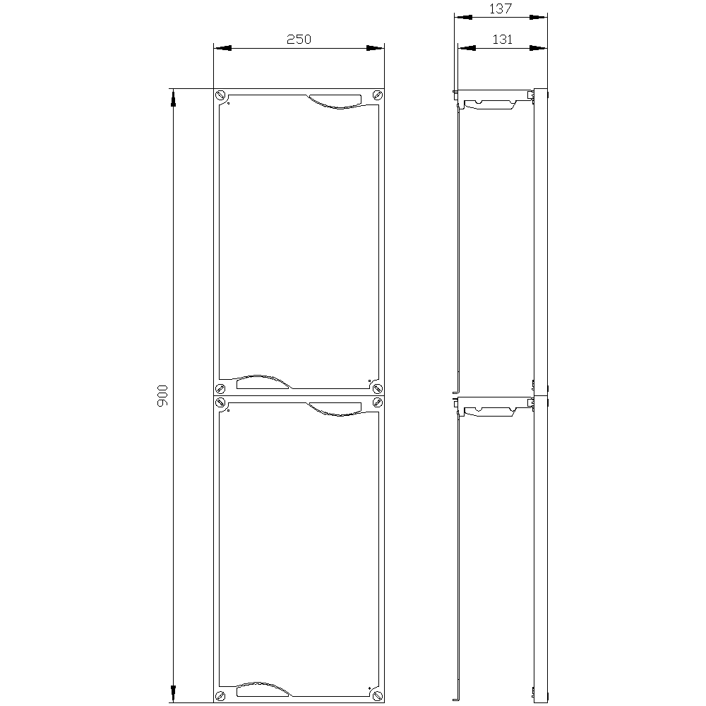 ALPHA 400/630/1250 DIN assembly kit mounting plate perforated with section cover H = 900 mm - Image 2