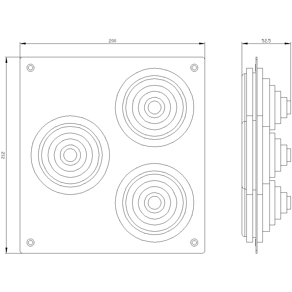 ALPHA 1250 DIN cable entry flange for lower flange opening in the floor plate old version with 3 x rubber sleeves 8HC6900 sheet steel IP57 flange opening 186 mm x 198 mm - Image 2
