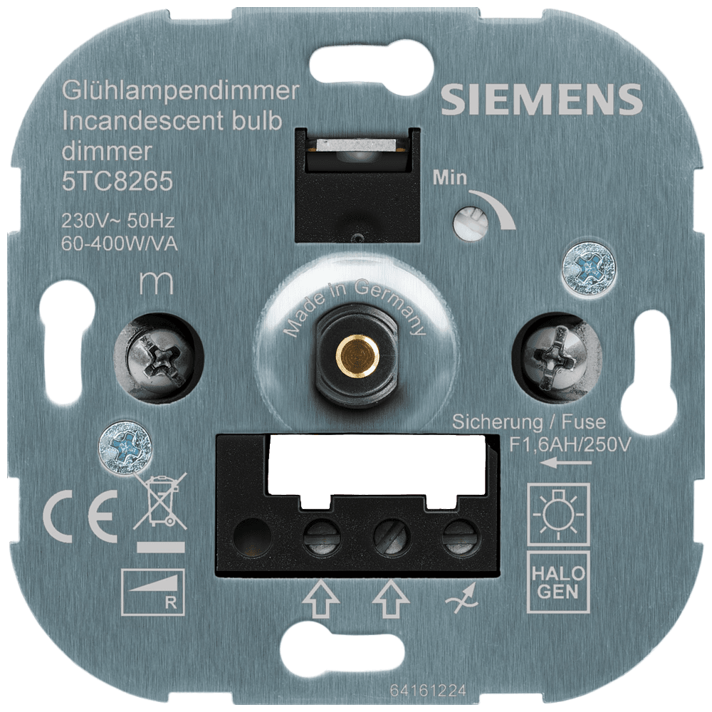 Rotary dimmer for incandescent and halogen lamps with two-way switch 60-400W/VA by Siemens