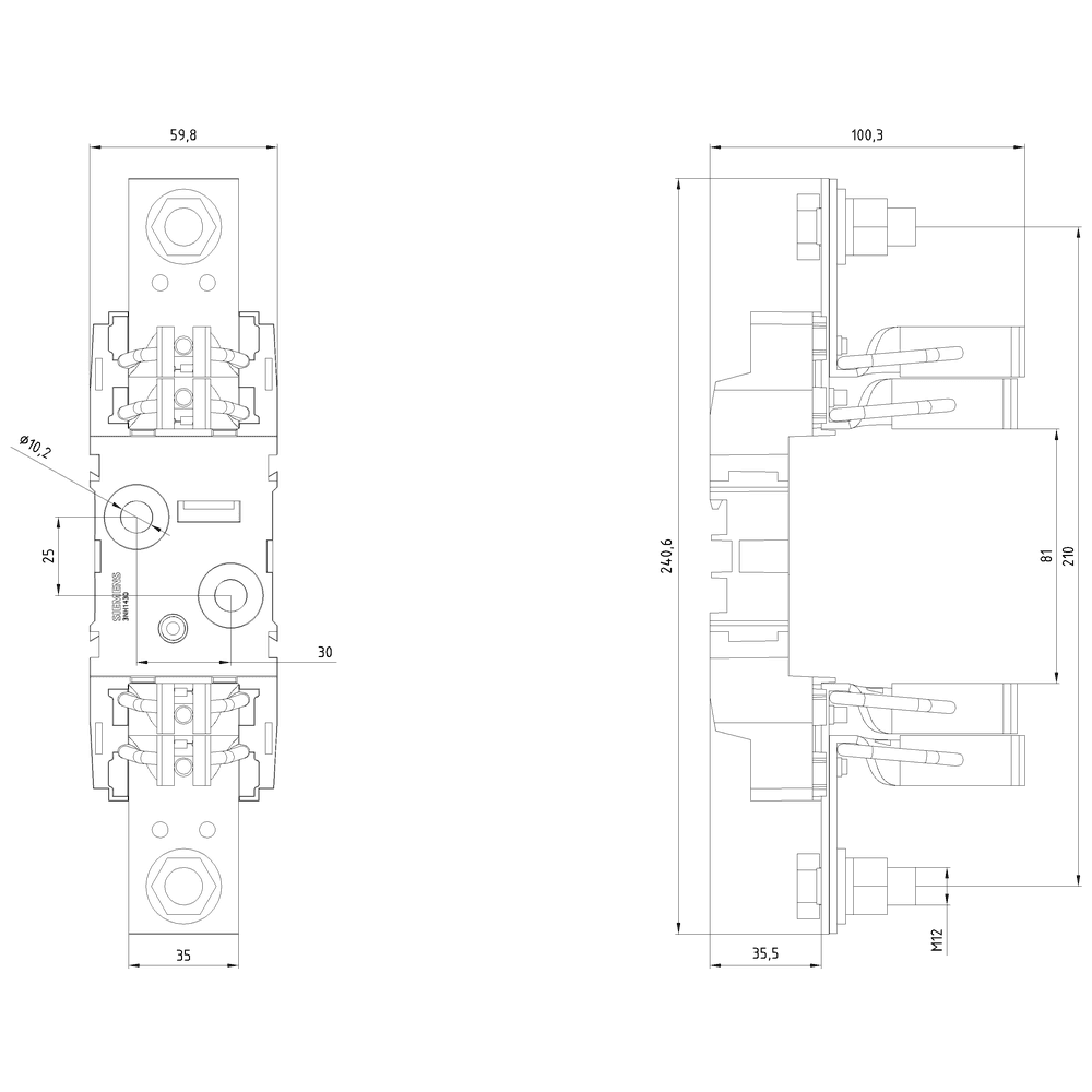 HRC fuse base plastic Sz. 3 1-pole 630A 690V flat terminal - Image 2