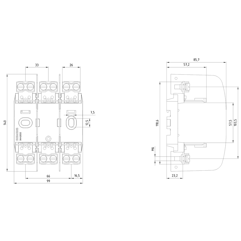 HRC fuse base plastic Sz. 00 3-pole 160A 690V clamp connection 6 x 70 mm2 - Image 2
