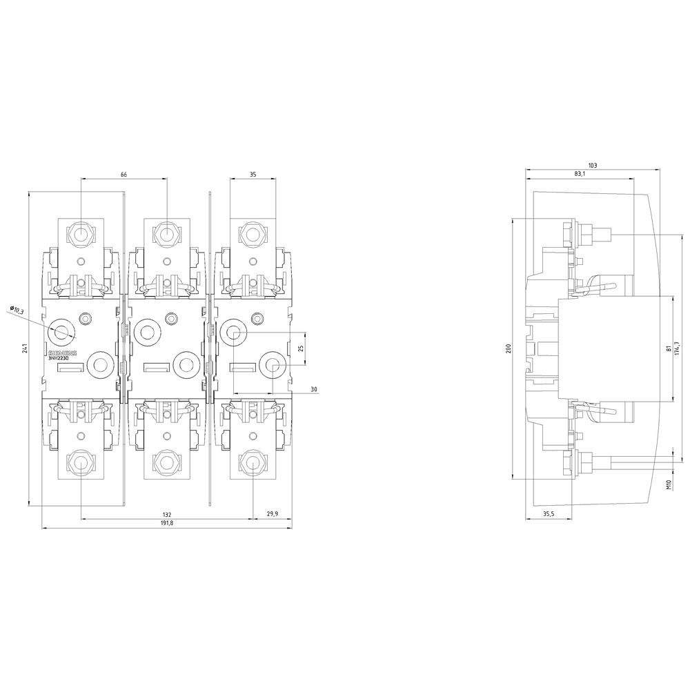 HRC fuse base plastic Sz. 1 3-pole 250A 690V flat terminal - Image 2