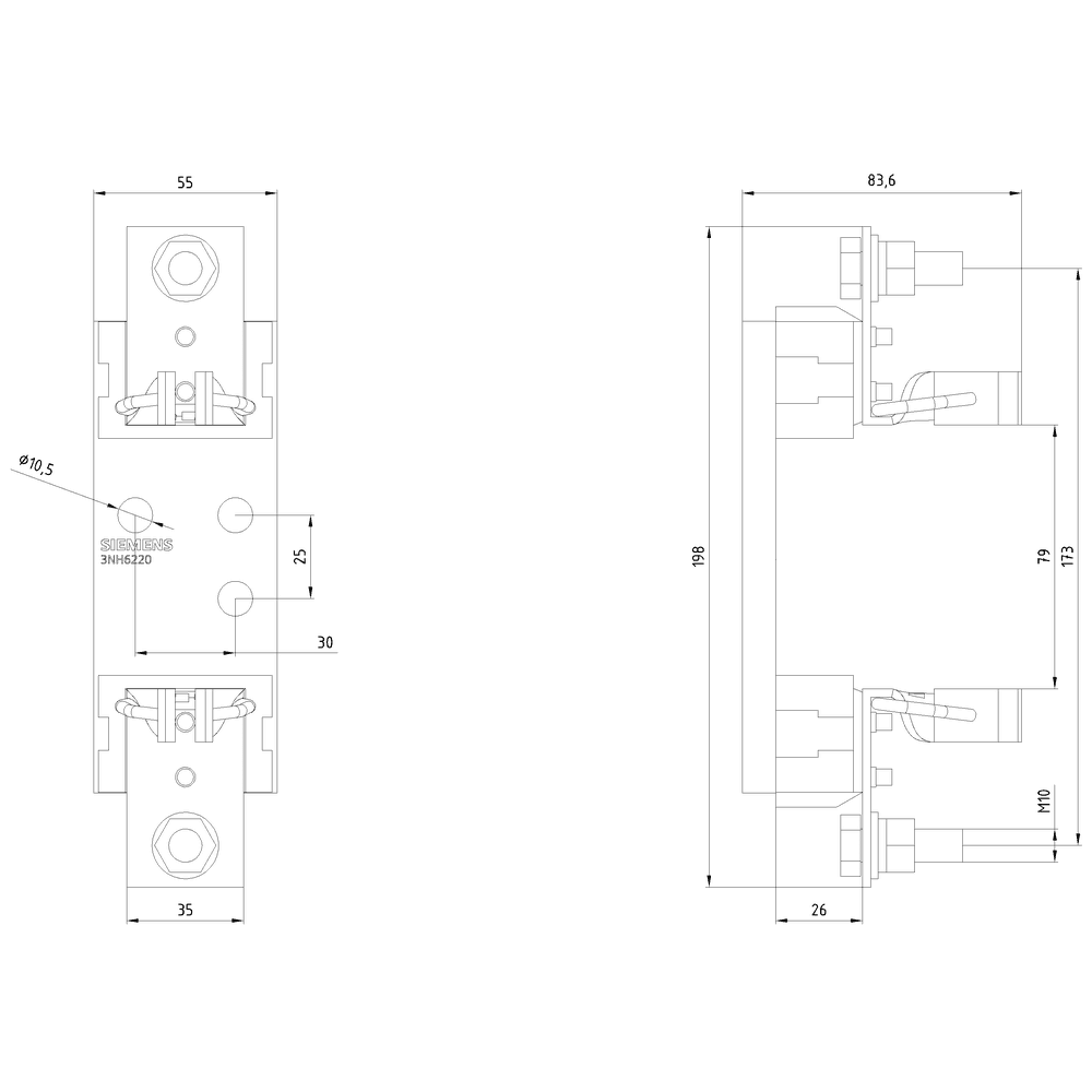 HRC fuse base ceramic Sz. 1 1-pole 250A 690V (1000V) double busbar terminal - Image 2