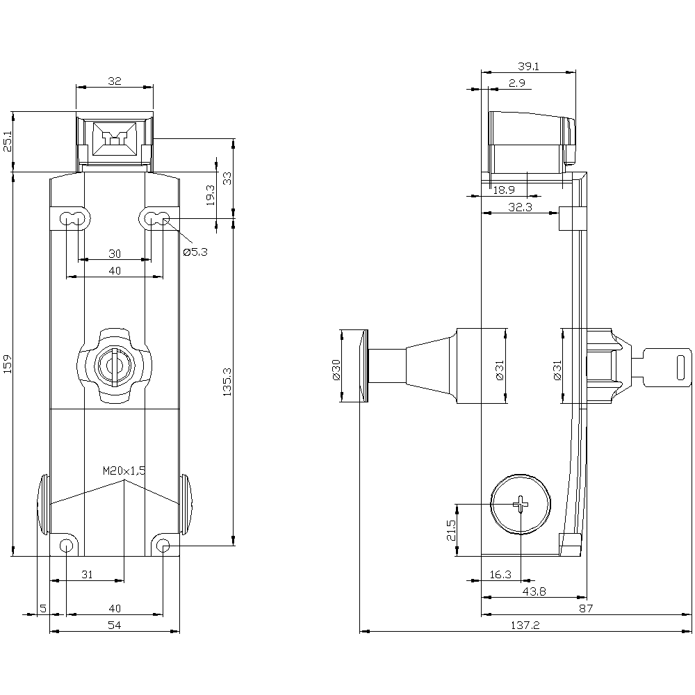 safety position switch with guard lock locking force 2600 N 5 approach directions spring-locked escape release from the rear and auxiliary release with lock on the front magnet voltage 24 V DC monitoring actuator 2 NC/1 NO monitoring magnet 2 NC/1 NO supplied without actuator - Image 3