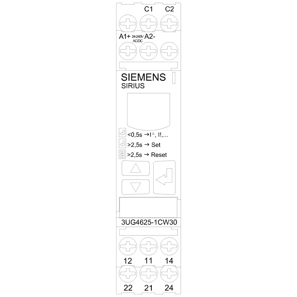 !!! product phase-out !!! the preferred successor is 3UG5625-1CW30 digital monitoring relay for residual current monitoring (with current transformer 3UL23) adjustment range 0.03...40 A separate for warning threshold and trip value supply voltage 24 ... 240 V AC/DC - Image 2