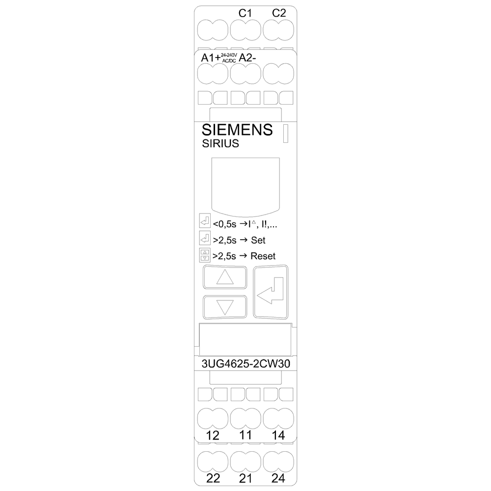 !!! product phase-out !!! the preferred successor is 3UG5625-2CW30 digital monitoring relay for residual current monitoring (with current transformer 3UL23) adjustment range 0.03...40 A separate for warning threshold and trip value supply voltage 24 ... 240 V AC/DC - Image 2