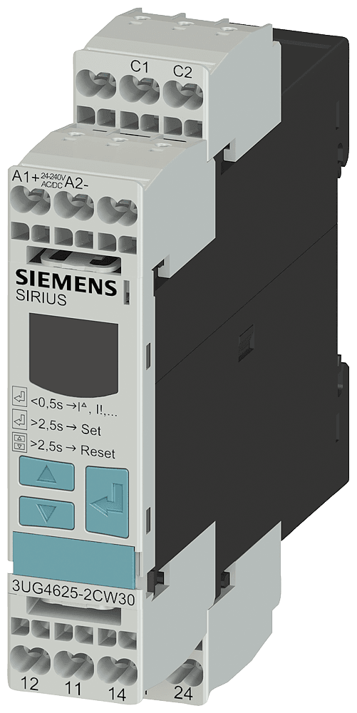!!! product phase-out !!! the preferred successor is 3UG5625-2CW30 digital monitoring relay for residual current monitoring (with current transformer 3UL23) adjustment range 0.03...40 A separate for warning threshold and trip value supply voltage 24 ... 240 V AC/DC by Siemens