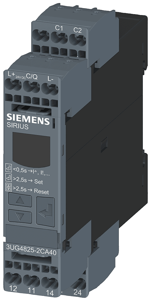 !!! product phase-out !!! the preferred successor is 3UG5825-1AA40 digital monitoring relay for residual current monitoring with residual-current transformer 3UL23 for IO-Link adjustment range 0.03 A to 40 A separate for warning threshold and trip value ON-delay and tripping delay 0 to 999.9 s shutdown hysteresis up to 50% warning hysteresis 5% fixed width 22.5 mm by Siemens