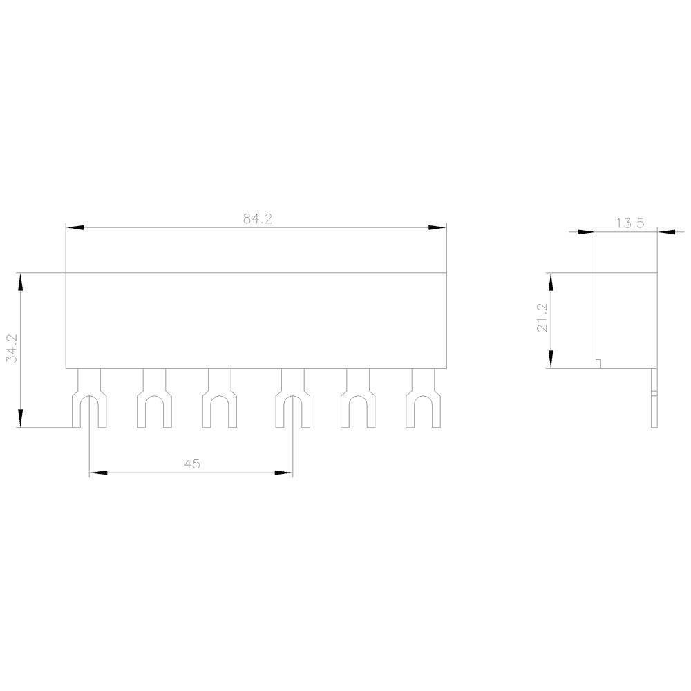3-phase busbars modular spacing 45 mm for 2 breakers fork shape connections - Image 2