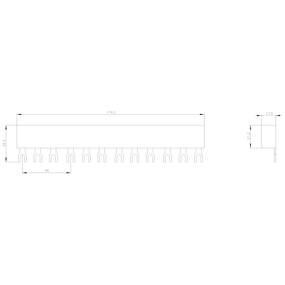 3-phase busbars modular spacing 45 mm for 4 breakers fork shape connections - Image 2