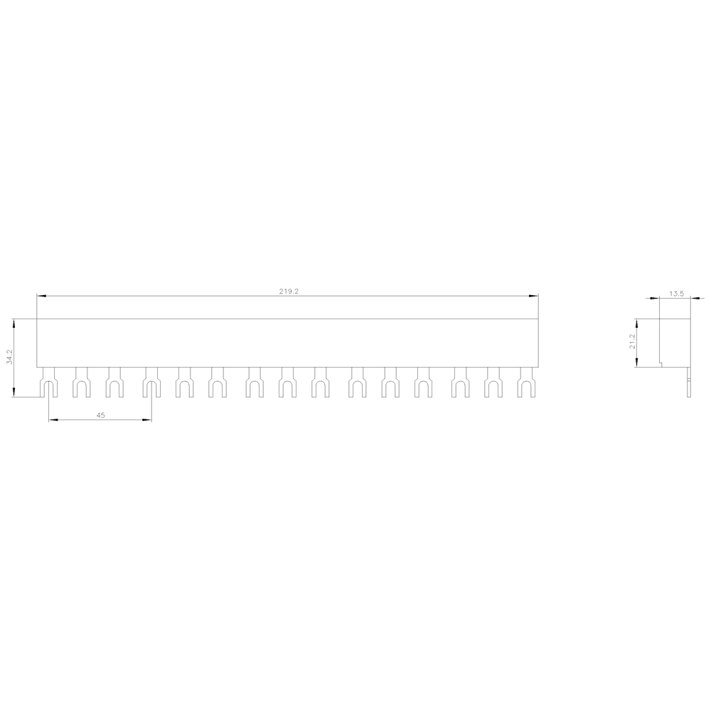 3-phase busbars modular spacing 45 mm for 5 breakers fork shape connections - Image 2