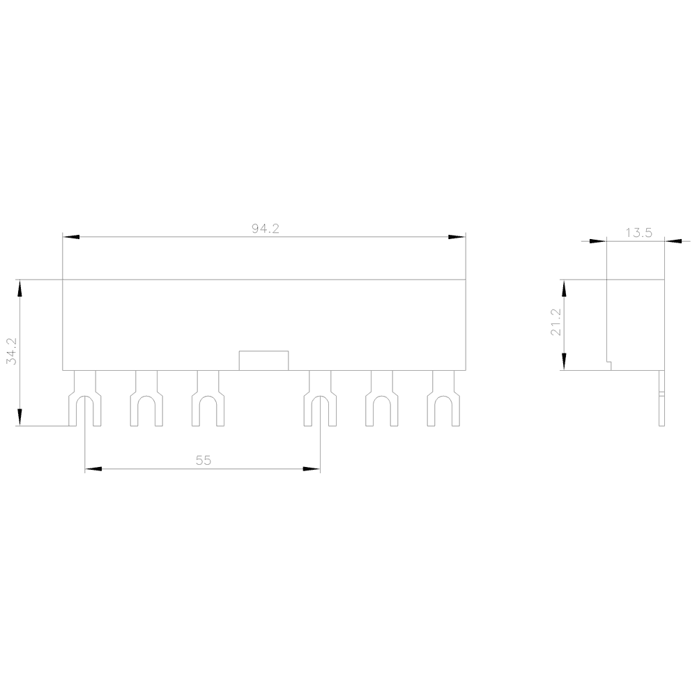 3-phase busbars modular spacing 55 mm for 2 breakers + accessories fork shape connections - Image 2