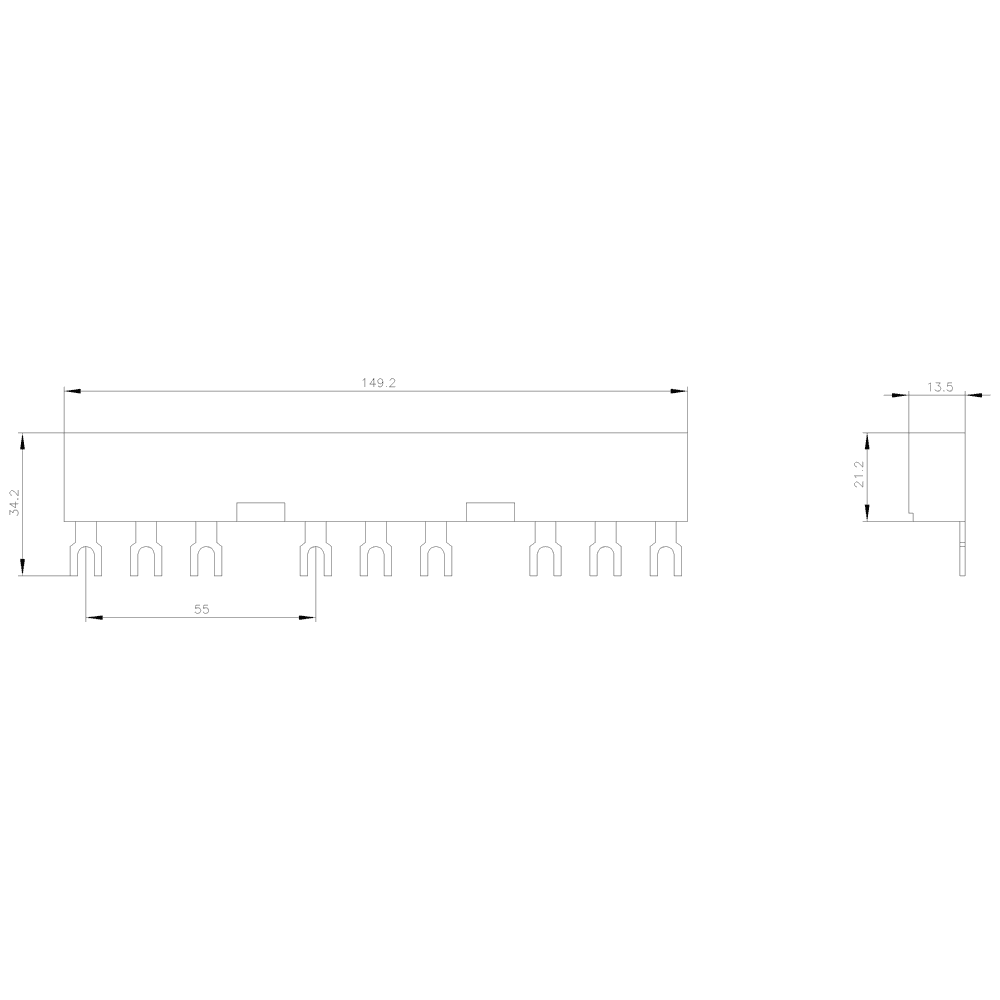 3-phase busbars modular spacing 55 mm for 3 breakers + accessories fork shape connections - Image 2