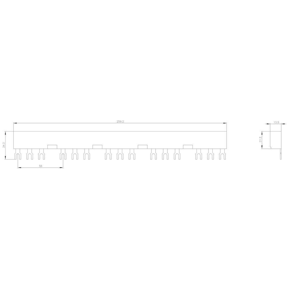 3-phase busbars modular spacing 55 mm for 5 breakers + accessories fork shape connections - Image 2