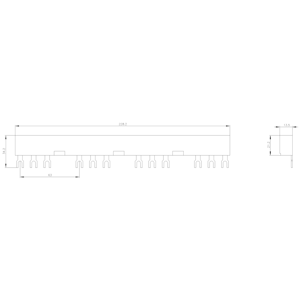 3-phase busbars modular spacing 63 mm for 4 breakers + accessories fork shape connections - Image 2