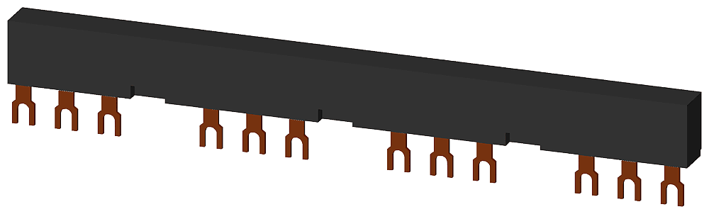 3-phase busbars modular spacing 63 mm for 4 breakers + accessories fork shape connections by Siemens