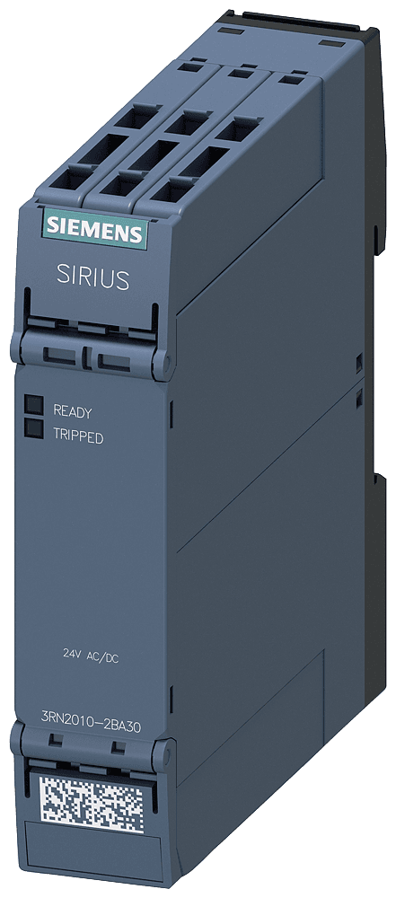 thermistor motor protection relay standard evaluation unit 22.5 mm enclosure spring-loaded terminal 2 changeover contacts Us = 24 V AC/DC Auto RESET suitable for bimetallic switch 2 LEDs (ready/tripped) electrical isolation by Siemens