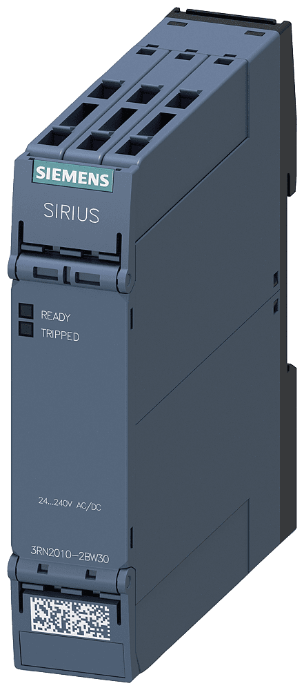thermistor motor protection relay standard evaluation unit 22.5 mm enclosure spring-loaded terminal 2 changeover contacts Us = 24 V-240 V AC/DC Auto RESET suitable for bimetallic switch 2 LEDs (ready/tripped) electrical isolation by Siemens