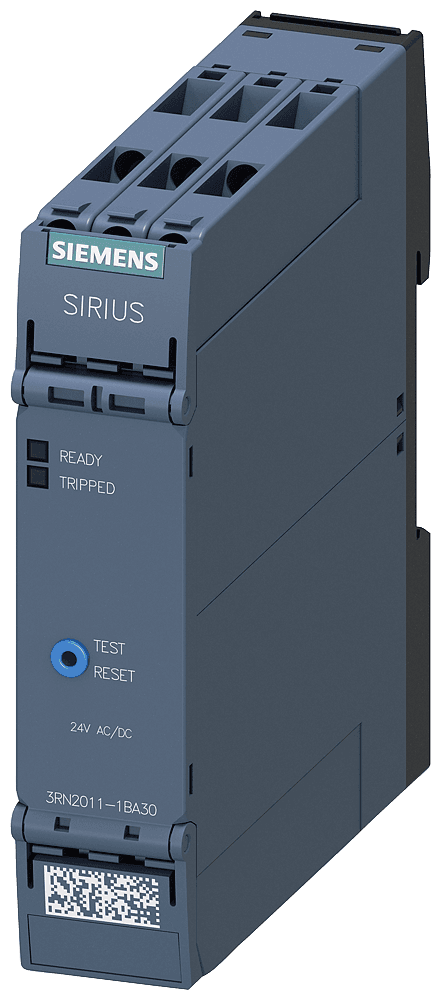 thermistor motor protection relay standard evaluation unit 22.5 mm enclosure screw terminal 2 changeover contacts Us = 24 V AC/DC manual/remote RESET with ATEX approval 2 LEDs (ready/tripped) electrical isolation test/RESET button wire-break monitoring short-circuit monitoring by Siemens