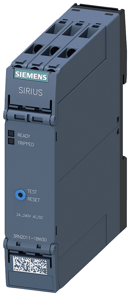 thermistor motor protection relay standard evaluation unit 22.5 mm enclosure screw terminal 2 changeover contacts Us = 24 V-240 V AC/DC manual/remote RESET with ATEX approval 2 LEDs (ready/tripped) electrical isolation test/RESET button wire-break monitoring short-circuit monitoring by Siemens