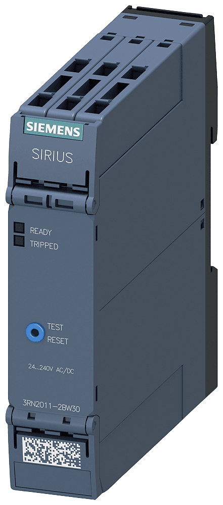 thermistor motor protection relay standard evaluation unit 22.5 mm enclosure spring-loaded terminal 2 changeover contacts Us = 24 V-240 V AC/DC manual/remote RESET with ATEX approval 2 LEDs (ready/tripped) electrical isolation test/RESET button wire-break monitoring short-circuit monitoring by Siemens