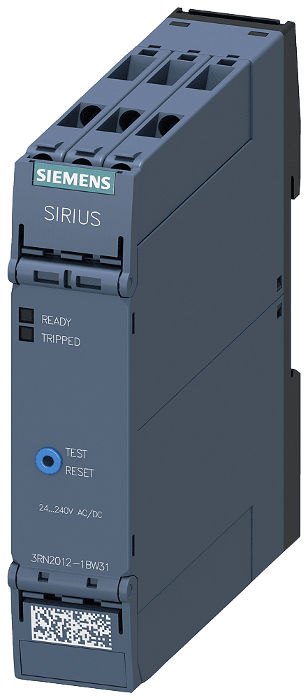 thermistor motor protection relay standard evaluation unit 22.5 mm enclosure screw terminal 2 changeover contacts bistable Us = 24 V-240 V AC/DC manual/auto/remote RESET 2 LEDs (ready/tripped) electrical isolation test/RESET button wire-break monitoring short-circuit monitoring non-volatile by Siemens