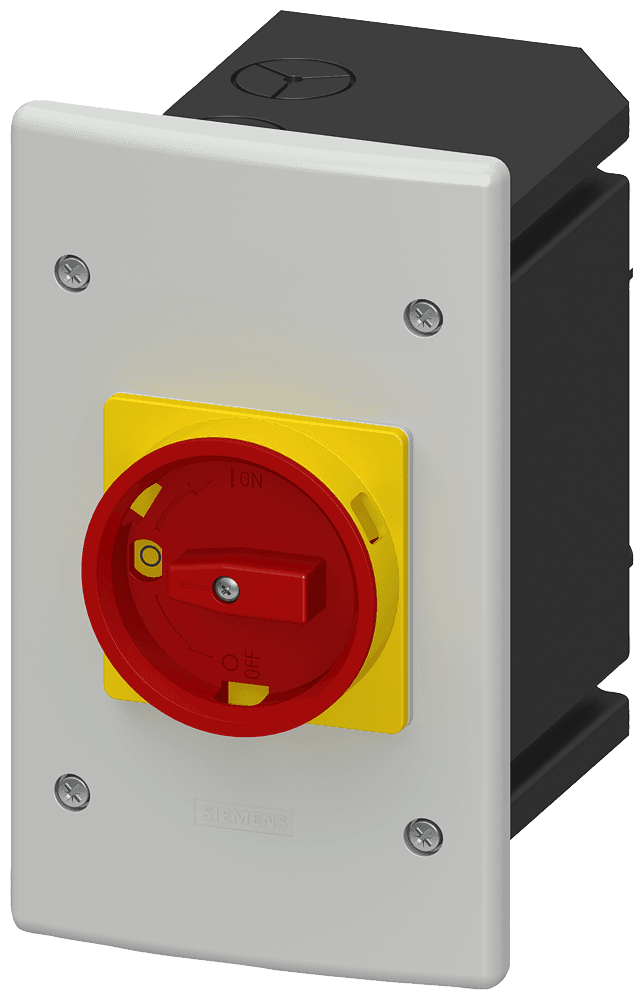 Molded-plastic installation enclosure with emergency stop rotary operating mechanism with metric cable gland No UL/CSA approval by Siemens