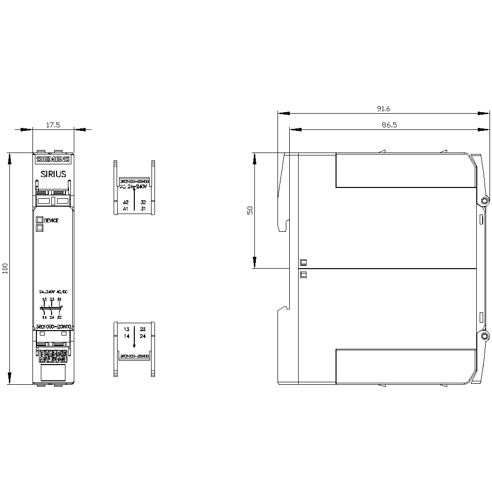 Positively driven coupling relay in industrial enclosure 2 NO contacts / 1 NC contact 24 V to 240 V AC/DC SIL 2 / PL c Spring-type terminals (push-in) - Image 2