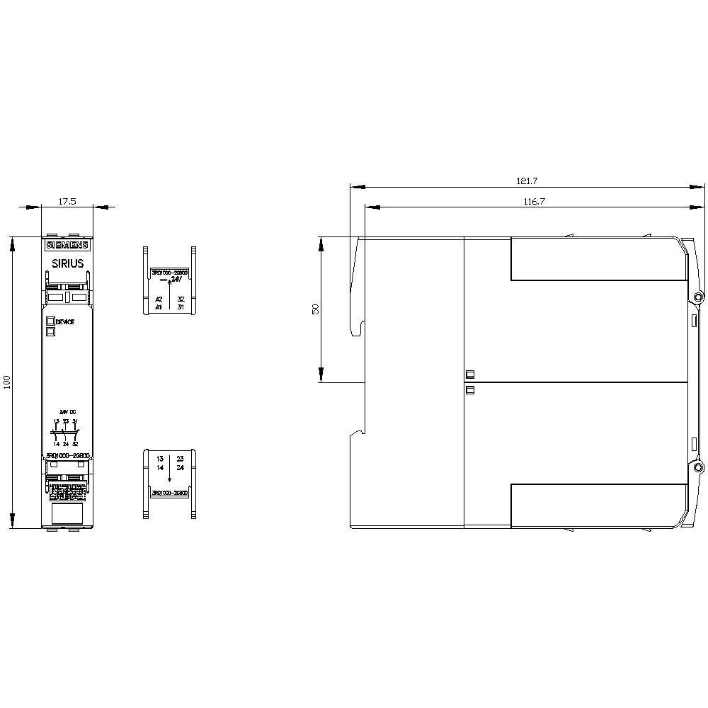 Positively driven coupling relay in industrial enclosure 2 NO contacts / 1 NC contact 24 V DC SIL 2 / PL c spring-type terminal (push-in) - Image 2