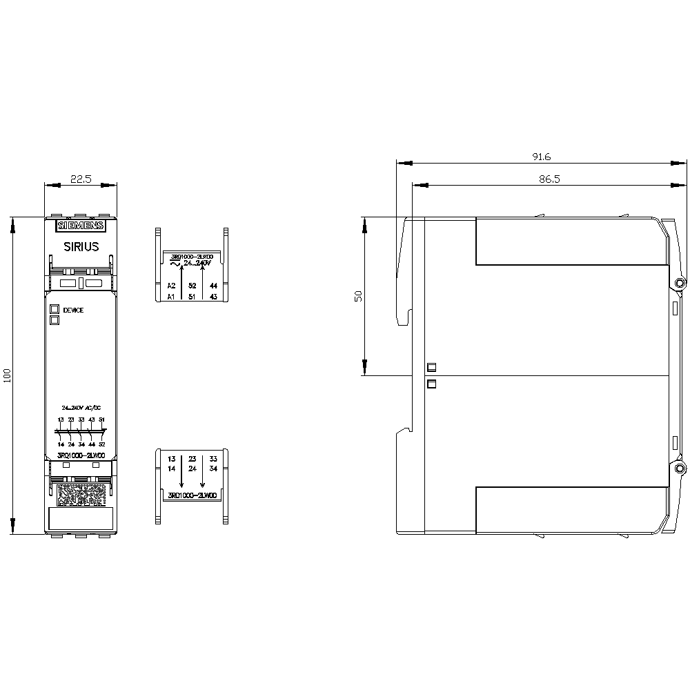 Positively driven coupling relay in industrial enclosure 4 NO contacts / 1 NC contact 24 V to 240 V AC/DC SIL 2 / PL c Spring-type terminals (push-in) - Image 2