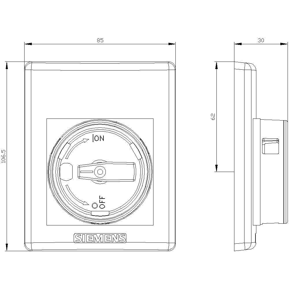 molded-plastic front plate degree of protection IP55 with EMERGENCY OFF rotary operating mechanism can be locked for circuit breaker frame size S00 - Image 2