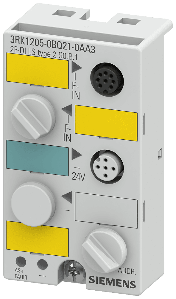 ASIsafe compact module K45F LS Type 2 (light sensor) for testing semiconductor output Sensor supply from AS-i Maximum current carrying capacity 200 mA Mounting plate 3RK1901-2EA00 or 3RK1901-2DA00 must be ordered separately by Siemens