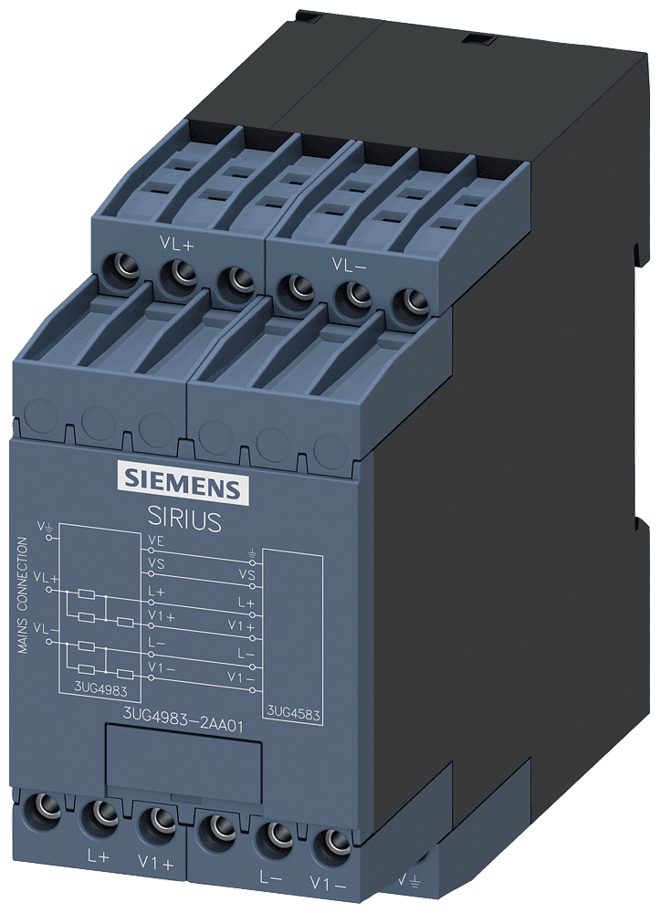 voltage reducer module for insulation monitoring relay 3UG4583 for expanding the supply voltage range to 690 V AC and 1000 V DC spring-loaded terminal (push-in) by Siemens