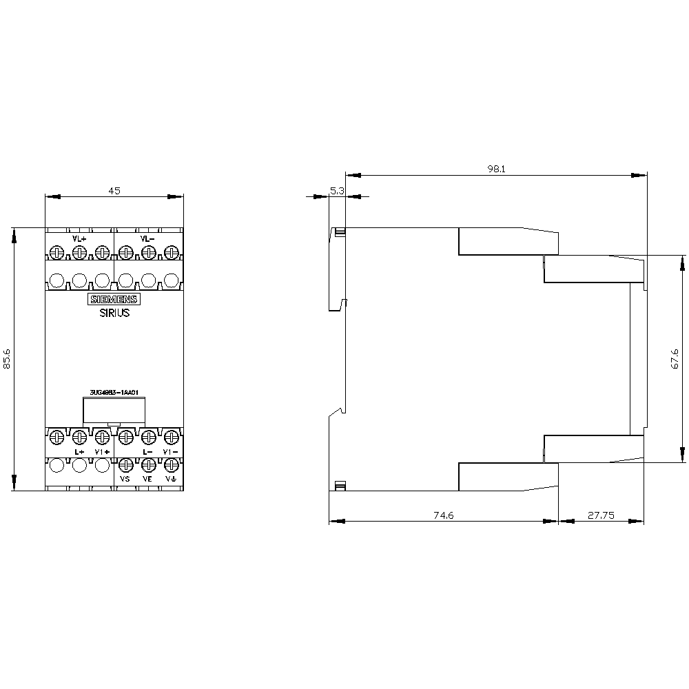 voltage reducer module for insulation monitoring relay 3UG4583 for expanding the supply voltage range to 690 V AC and 1000 V DC screw terminal - Image 2