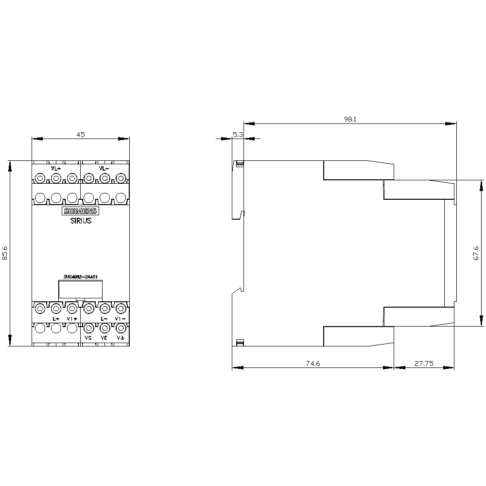 voltage reducer module for insulation monitoring relay 3UG4583 for expanding the supply voltage range to 690 V AC and 1000 V DC spring-loaded terminal (push-in) - Image 2