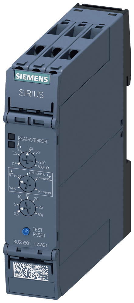 analog monitoring relay level monitoring resistance monitoring from 0.5 to 500 kohm overshoot and undershoot supply voltage 24...240 V AC/DC by Siemens