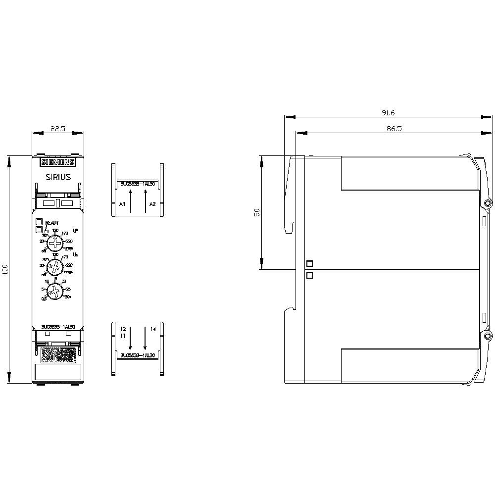 analog monitoring relay voltage monitoring from 20 to 275 V AC/DC overshoot and undershoot with internal power supply 24 to 240 V DC and AC 50 to 60 Hz ON delay and tripping delay 0.1 .. 30 s 1 changeover contact screw terminal - Image 3