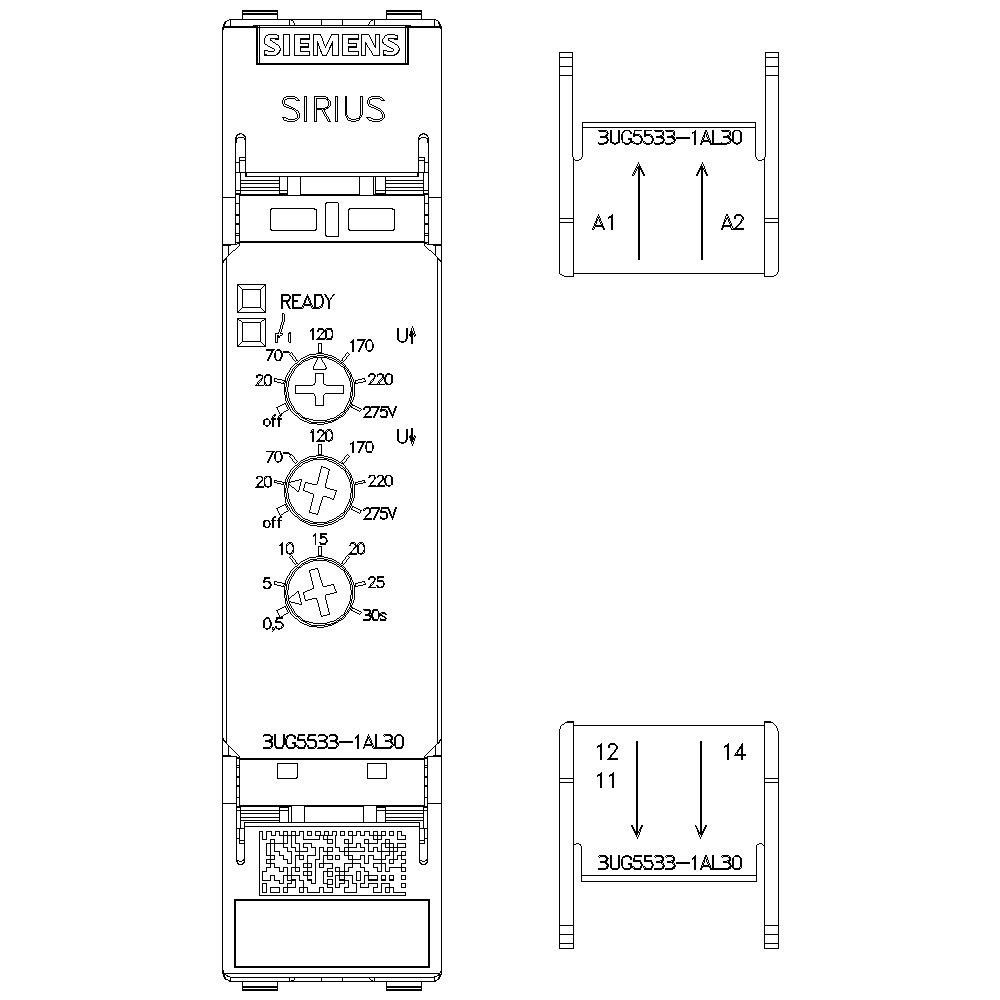 analog monitoring relay voltage monitoring from 20 to 275 V AC/DC overshoot and undershoot with internal power supply 24 to 240 V DC and AC 50 to 60 Hz ON delay and tripping delay 0.1 .. 30 s 1 changeover contact screw terminal - Image 2