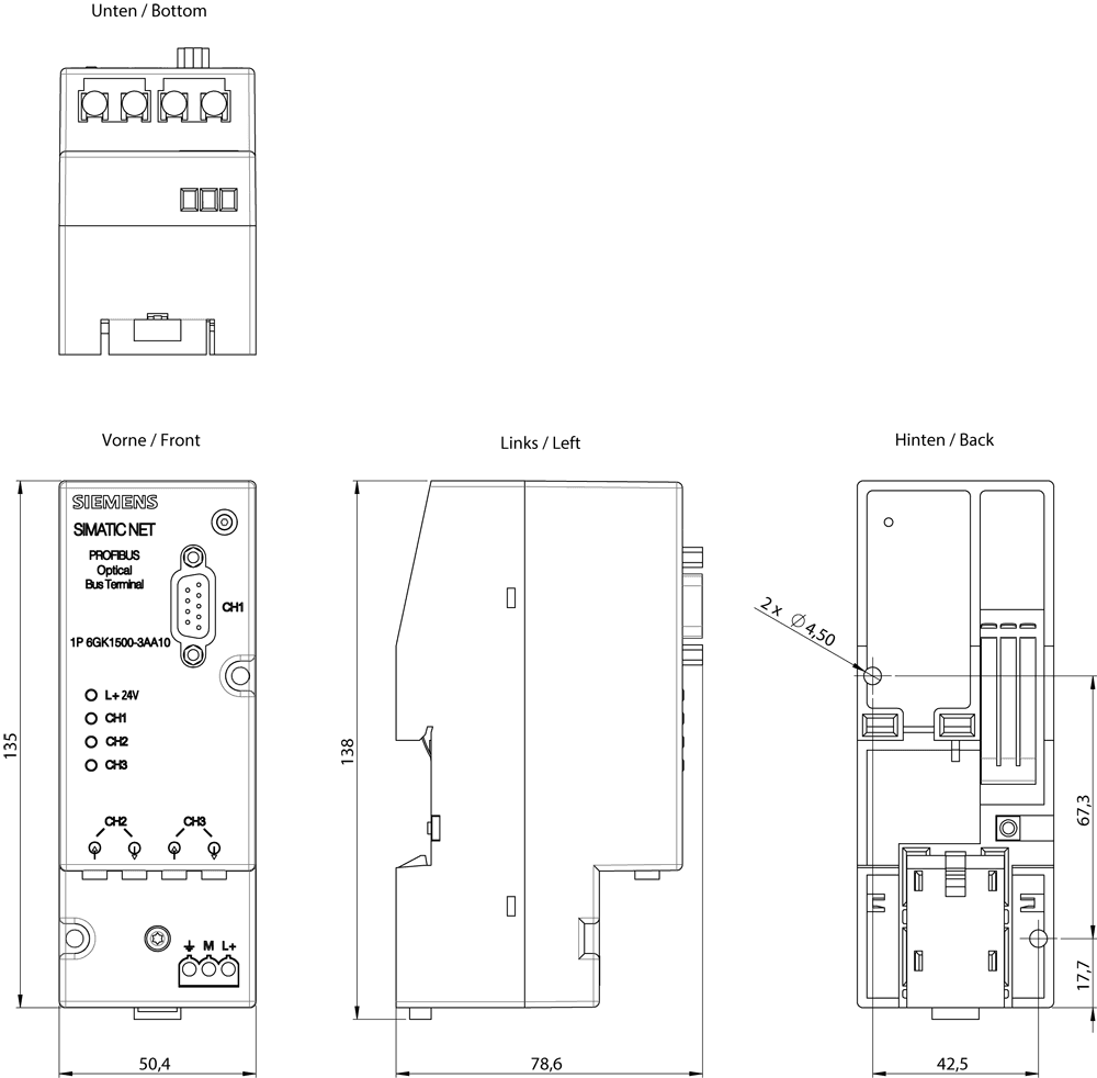 PROFIBUS OBT; opt. bus terminal for connection of a PROFIBUS nodes without integr. opt. interface to the opt. PROFIBUS DP; without Simplex plug. - Image 2