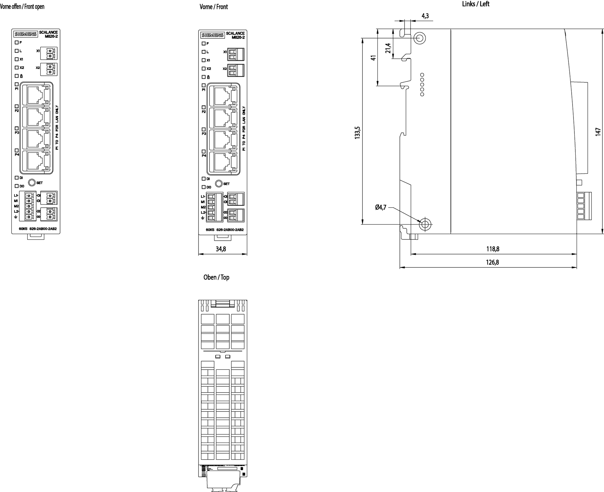 SCALANCE M826-2 SHDSL router; for the IP communication via 2-wire and 4-wire cables from Ethernet-based Programmable controllers; SHDSL topology: Point-to-point - Image 2