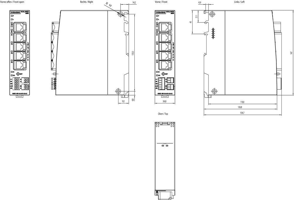SCALANCE S615 LAN router; for protection of devices/networks in automation technology and for protection of industrial communication by means of VPN and firewall; Further functions: address conversion (NAT/NAPT) - Image 2