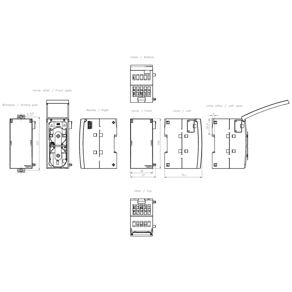 Battery enclosure for holding two mono cells; Suitable for SIMATIC RTU3000C family; Batteries must be purchased separately and are not in the scope of delivery. Observe note regarding battery type in the Equipment Manual! - Image 2