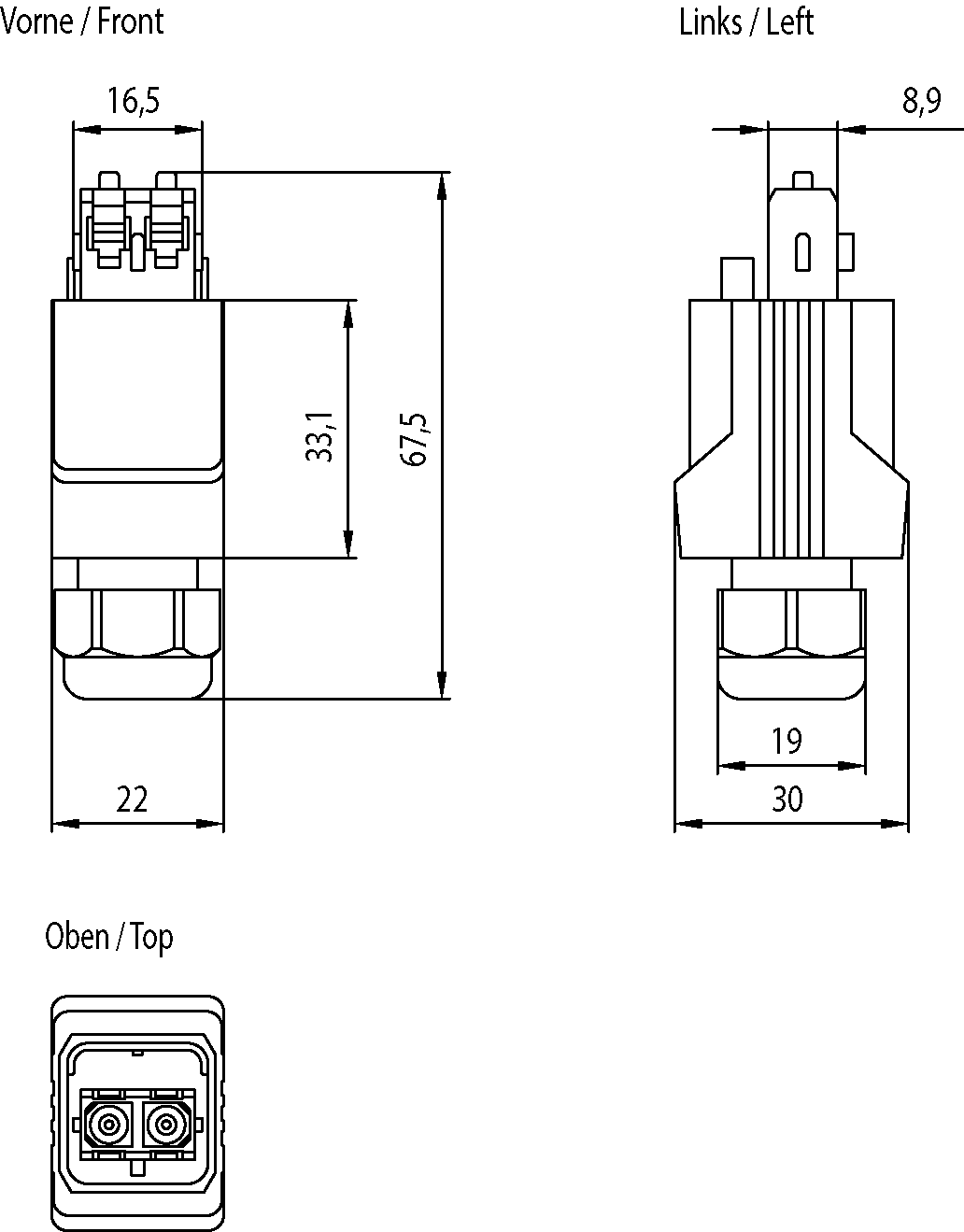 IE SC RJ POF plug PRO FOC Connector for on-site assembly with POF FOC cables (packing unit 1 duplex plug). - Image 2