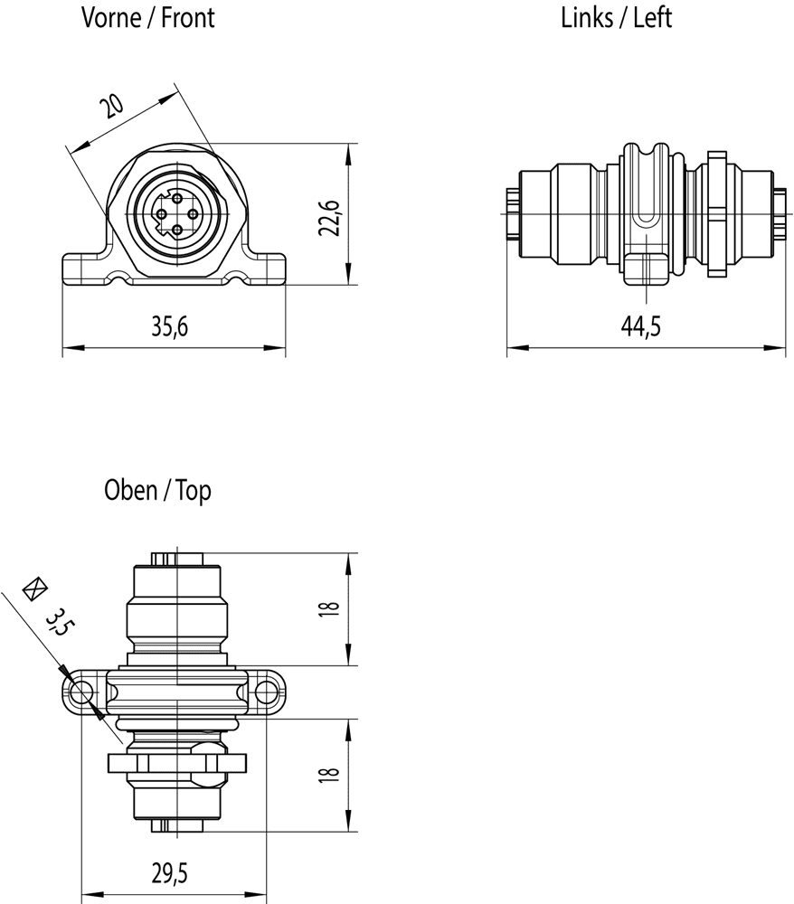 IE M12 panel feedthrough PRO control cabinet bushing to transition from M12 connection (D-coded)- connection method (IP65) on M12 (D-coded)- connection method (IP65); 1 pack=5 units. - Image 2