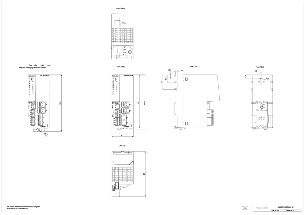 SCALANCE SC632-2C Industrial Security Appliance; For protection of devices and networks in discrete manufacturing and the process industry for protection of the industrial communication with firewall; Further functions: address conversion (NAT/NAPT); Connection to SINEMA RC; 2x combo port electrical or optical; 10/100/1000 Mbit/s RJ45 or 100 Mbit/s SFP or 1000 Mbit/s SFP. - Image 2